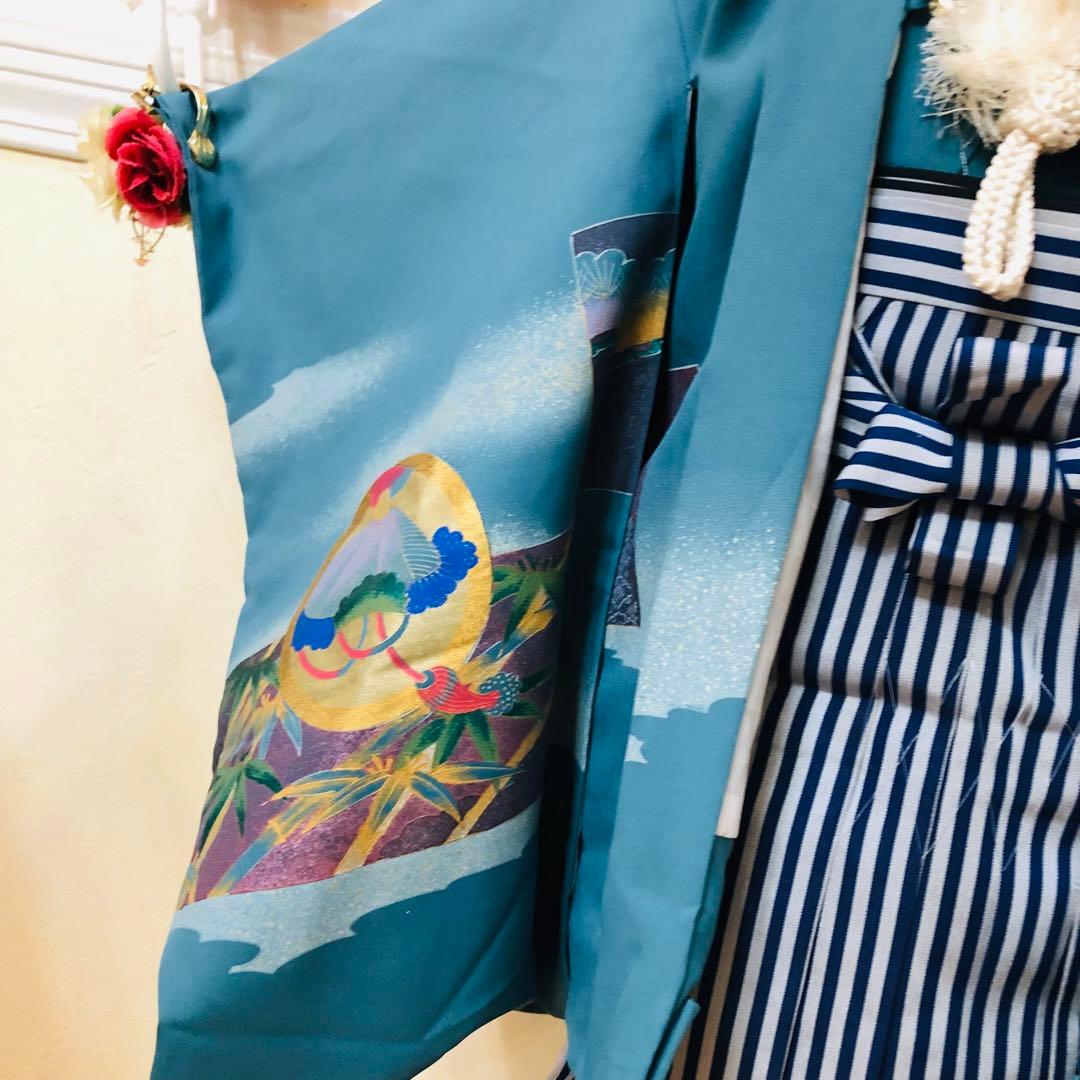 七五三五歳フルセット‼️人気青系兜金彩煌びやか⭐︎袴縞スタイルアップ⭐︎秀品