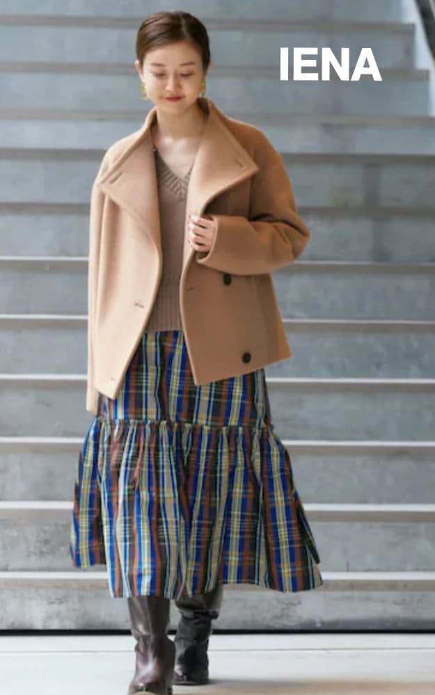 IENA キャメル スタンドカラーショートコート