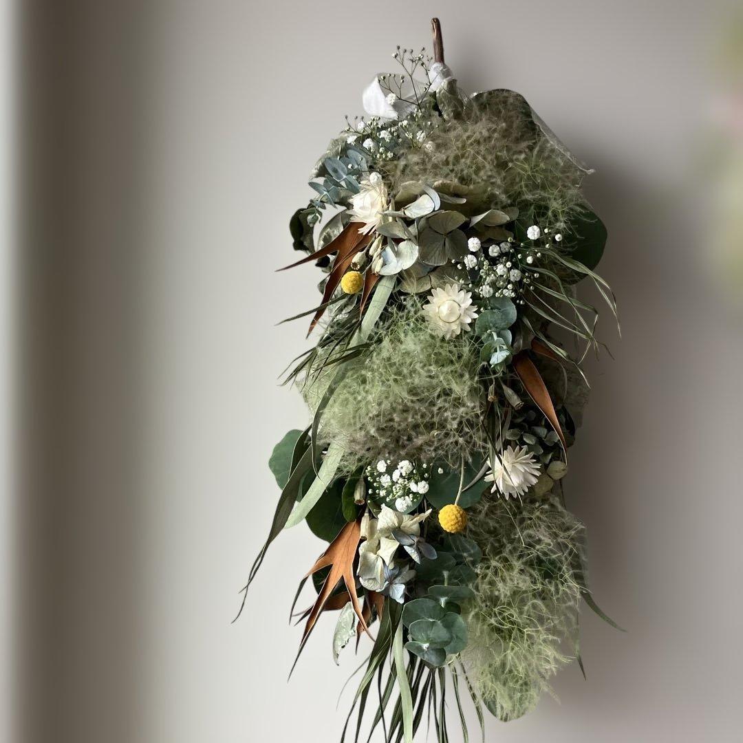 スモークツリー とアンティーク紫陽花のシックな2wayガーランド　クラスペディア