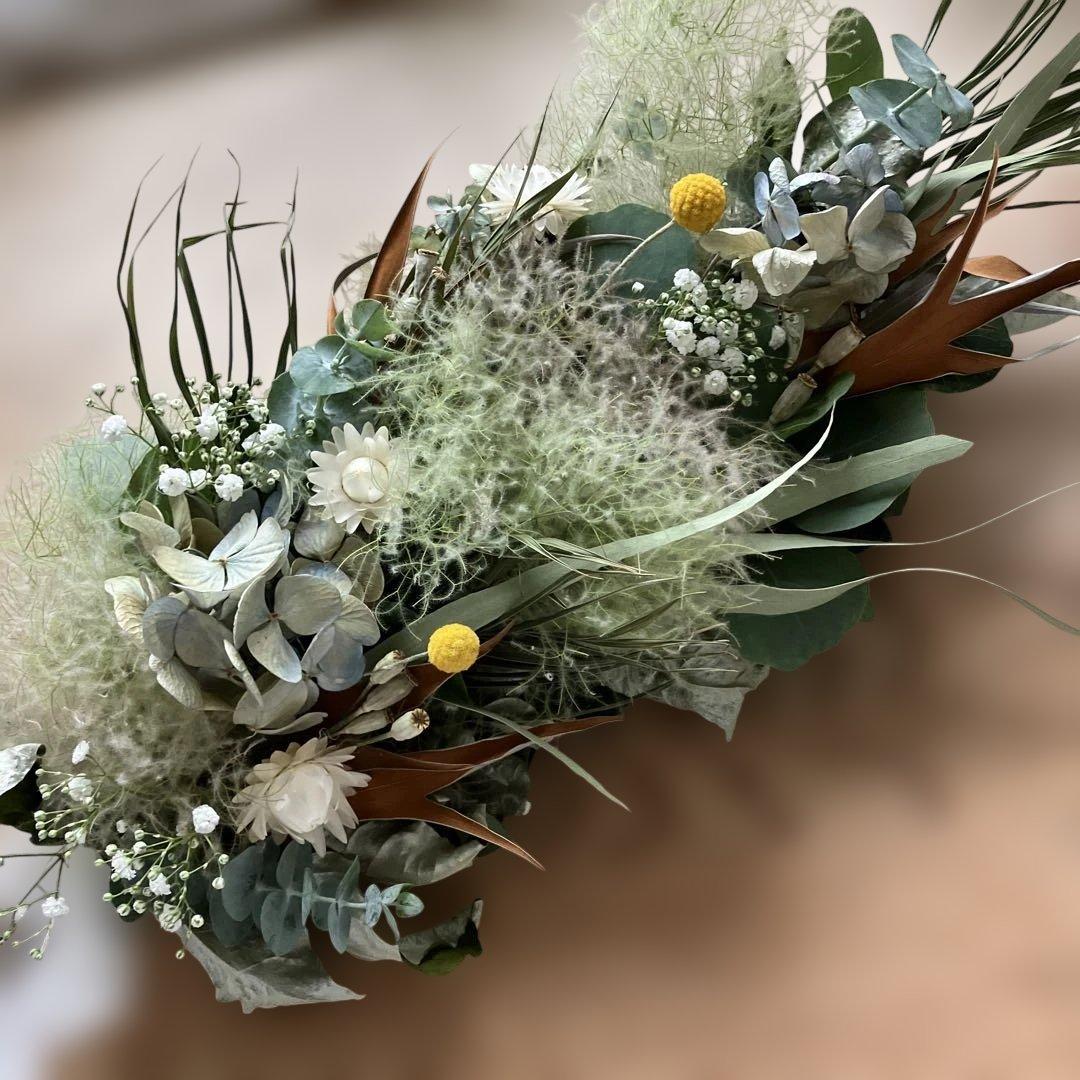 スモークツリー とアンティーク紫陽花のシックな2wayガーランド　クラスペディア