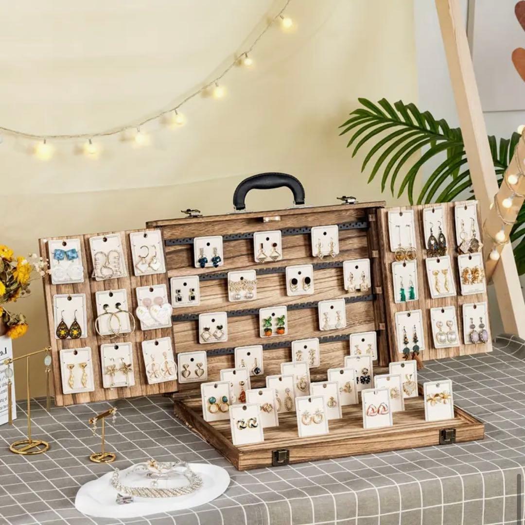 マルシェ・イベント用 木製アクセサリー什器 折りたたみトランク型