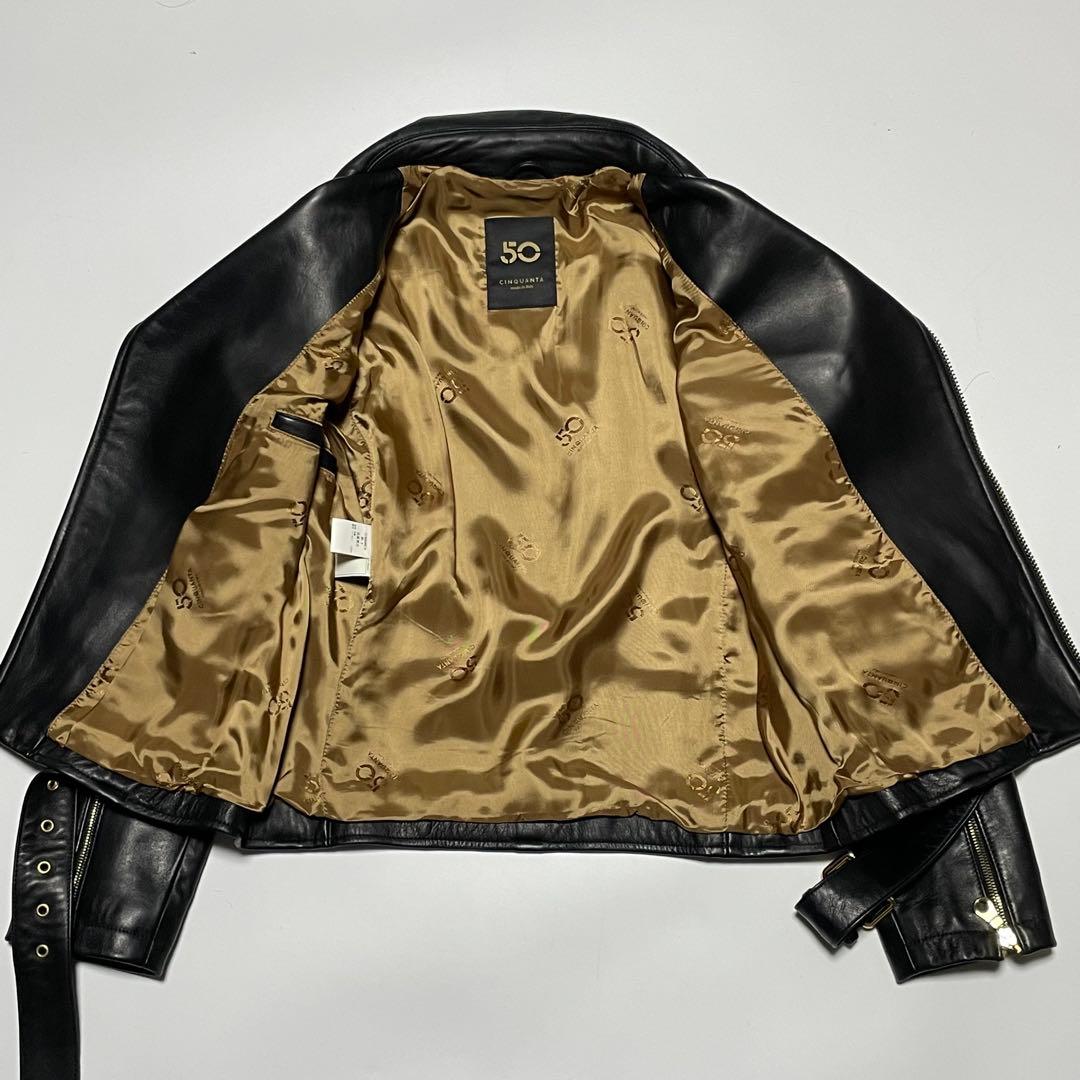 極美品　CINQUANTA　ライダースジャケット　ダブル　黒/ブラック　40　L
