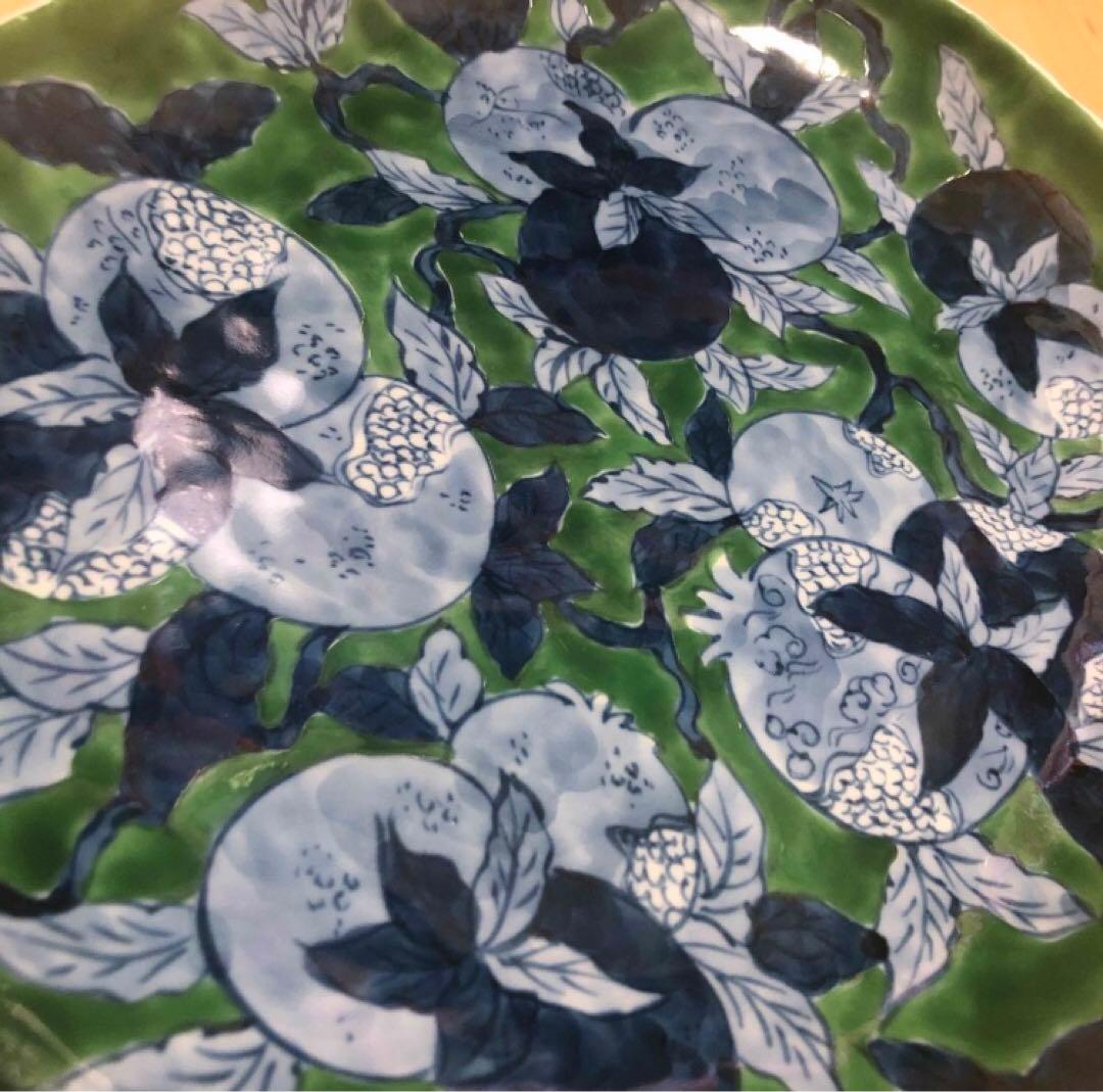 有田焼　陶祥窯　大皿　盛り皿　飾り皿　オーバル　おもてなし　パーティ　緑　柘榴