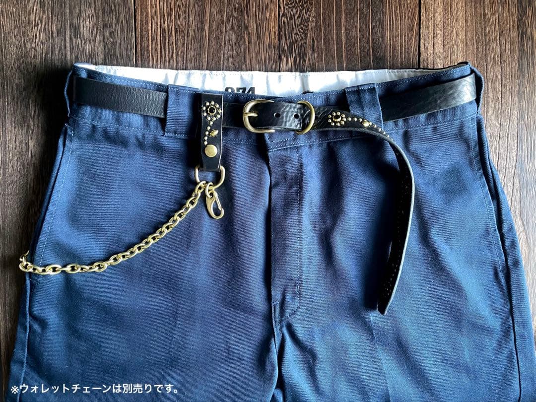 スタッズナローロングベルト　24mm 真鍮　シボ　フラワー　HTC CALEE