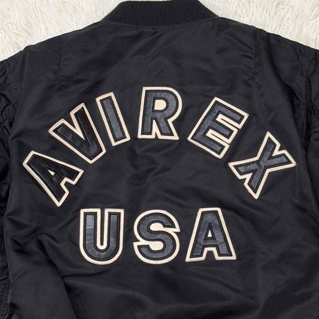 1788　AVIREX　MA-1フライトジャケット　バックロゴ　L　黒　ブラック