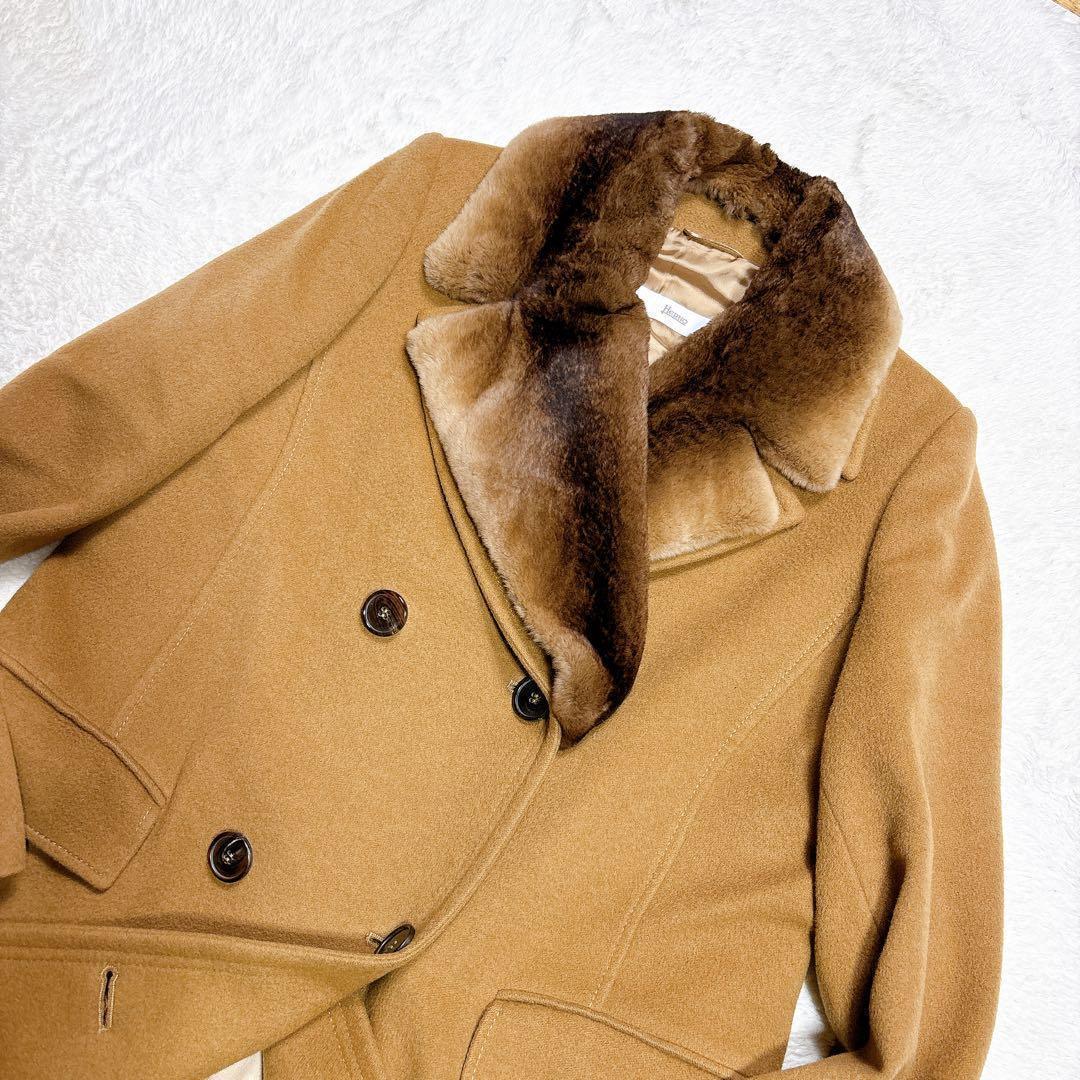 Herno ヘルノ キャメル ロングコート ファー付き 裏地 シルク
