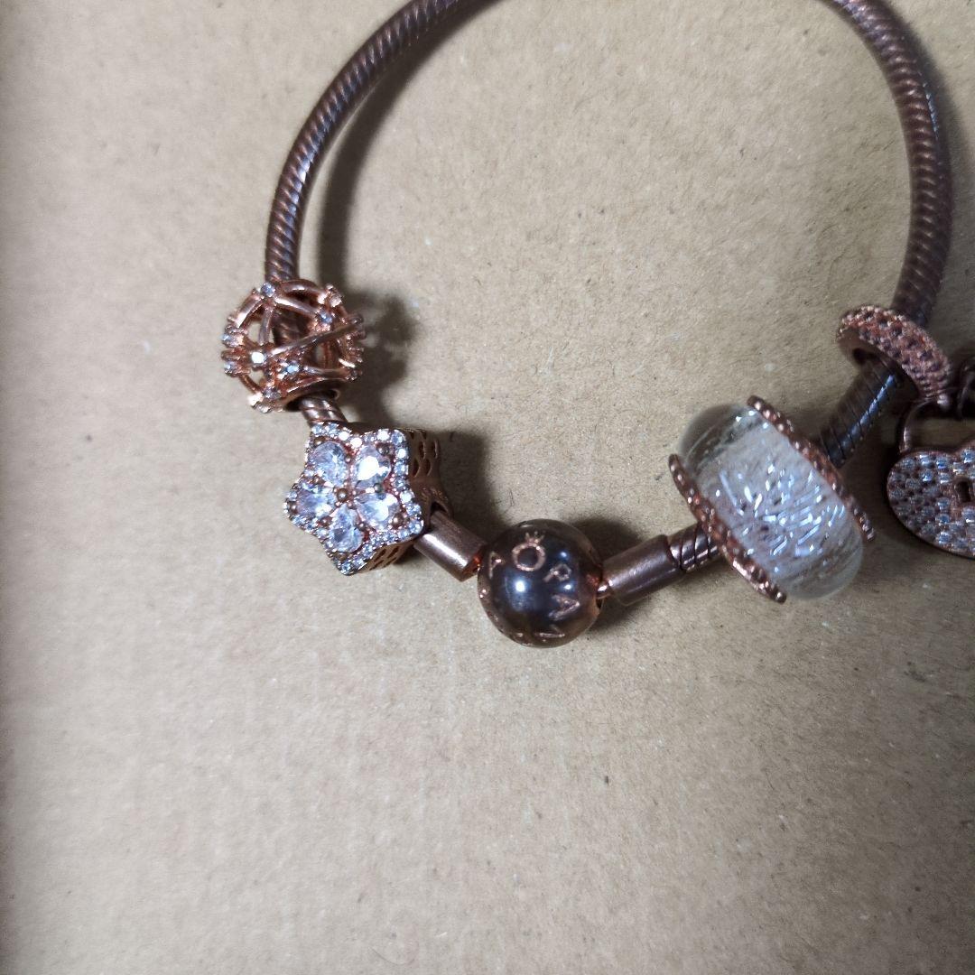 pandora ローズゴールド ビーズ ハートチャーム ブレスレット