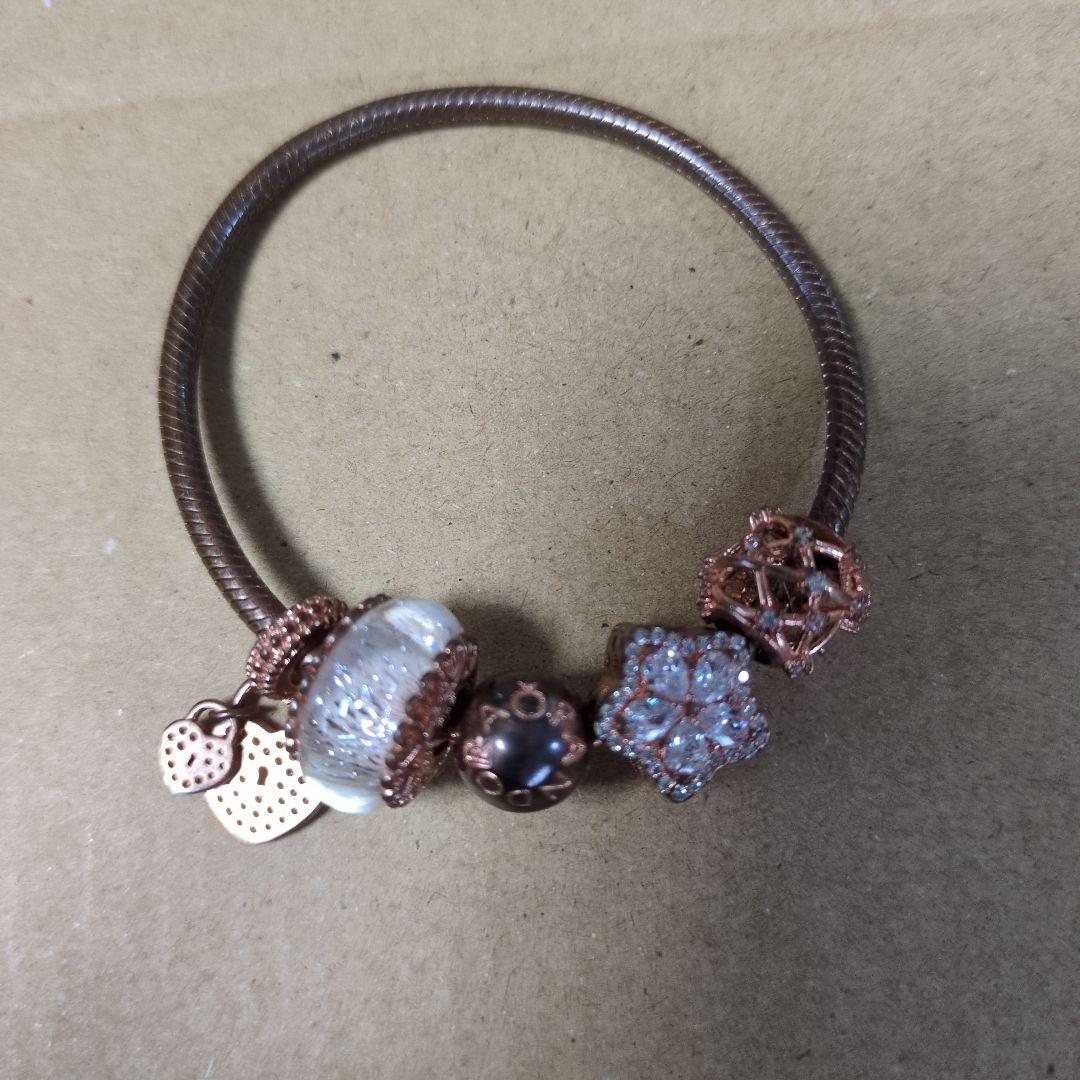 pandora ローズゴールド ビーズ ハートチャーム ブレスレット