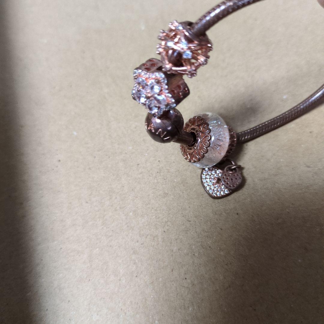 pandora ローズゴールド ビーズ ハートチャーム ブレスレット