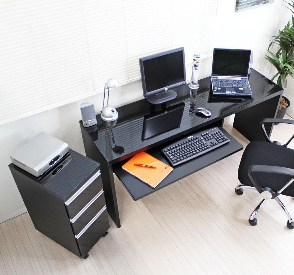 《新品・送料無料》《日本製》鏡面仕上ハイタイプ150cm幅パソコンデスク2点