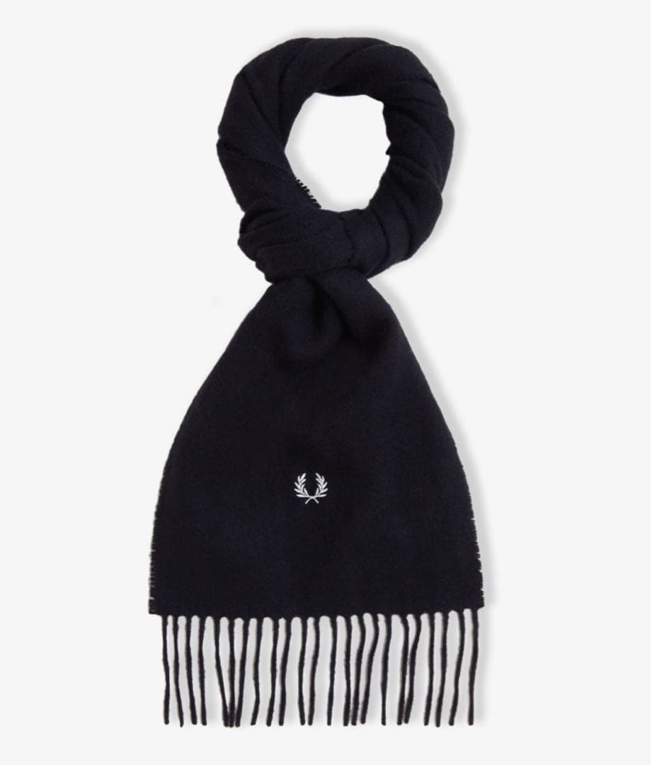 Fred Perry ネイビーマフラー フリンジ付き