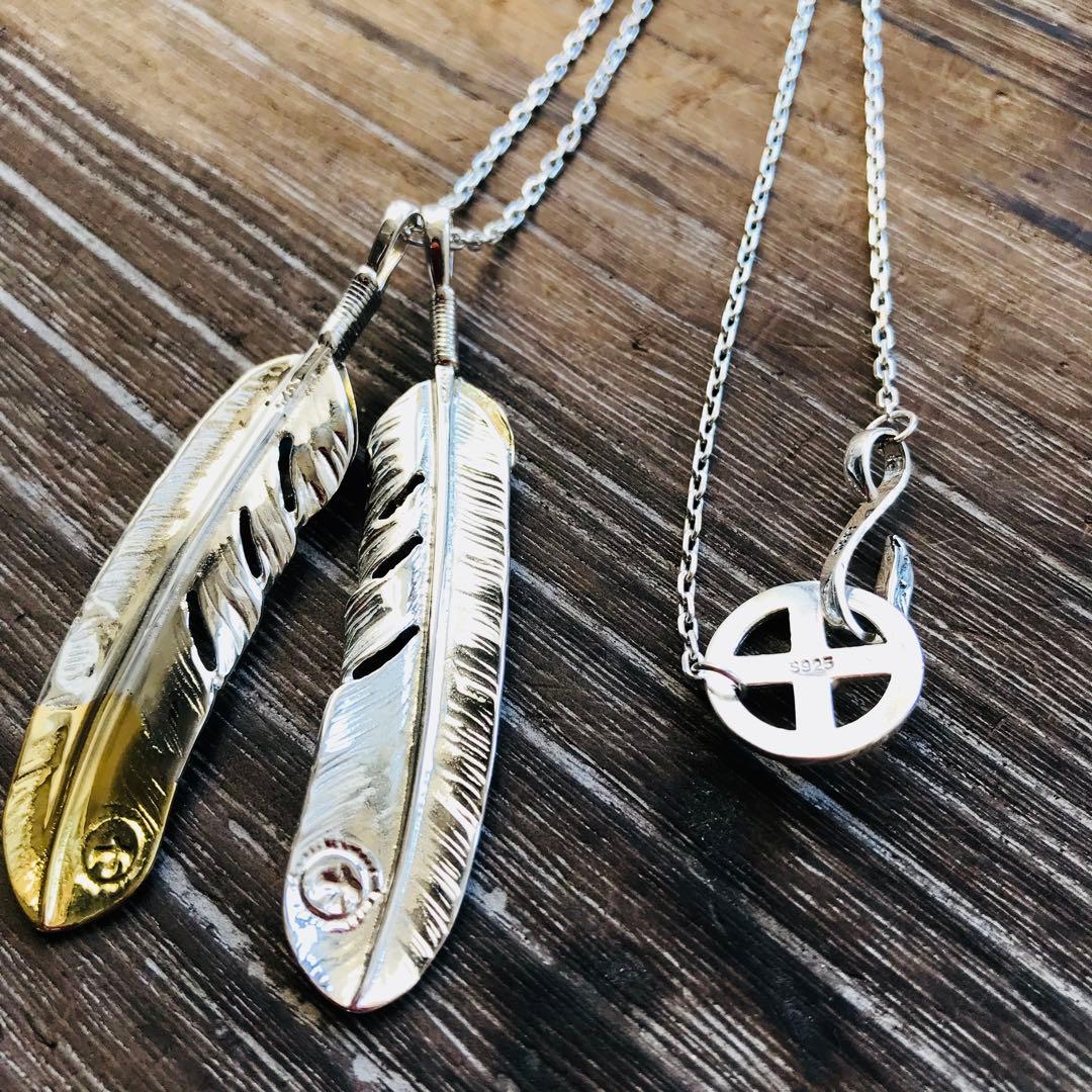 silver925 先金 金縄 ターコイズ 上金ハート フェザーネックレス