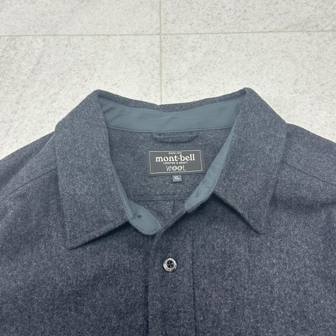 美品 XL【mont-bell】ウールマウンテンシャツ 長袖 ロゴボタン グレー
