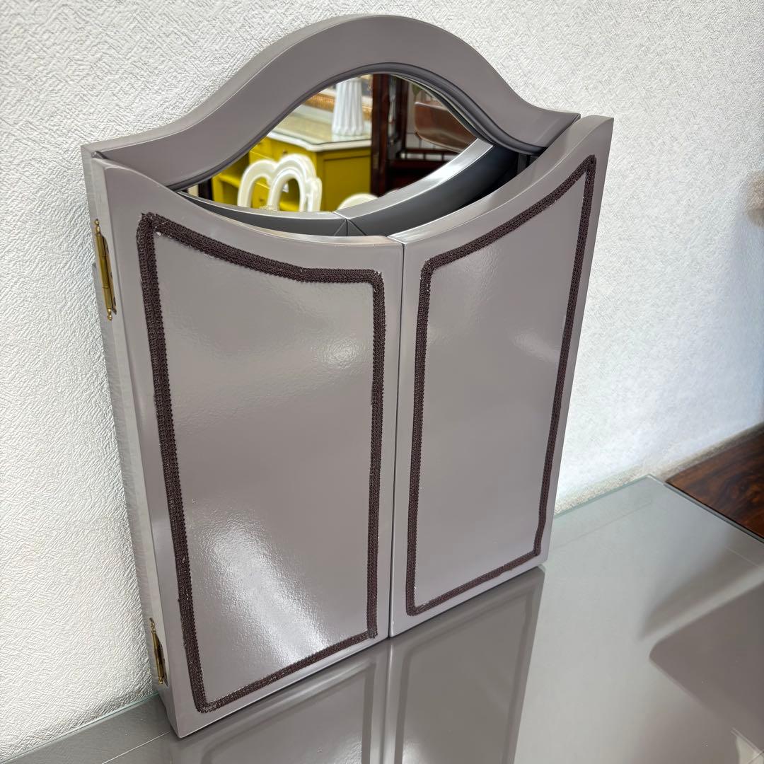 マホガニー材使用 グレーの木製ドレッサー 3面鏡付 高級 綺麗 開梱設置サービス