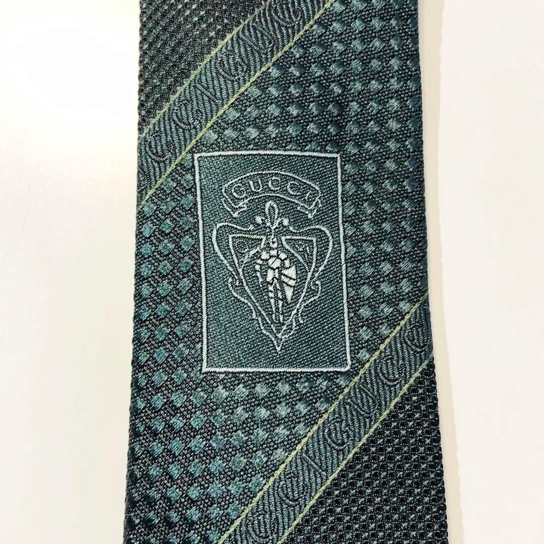 GUCCI ネクタイ ストライプ柄 ダークグリーン