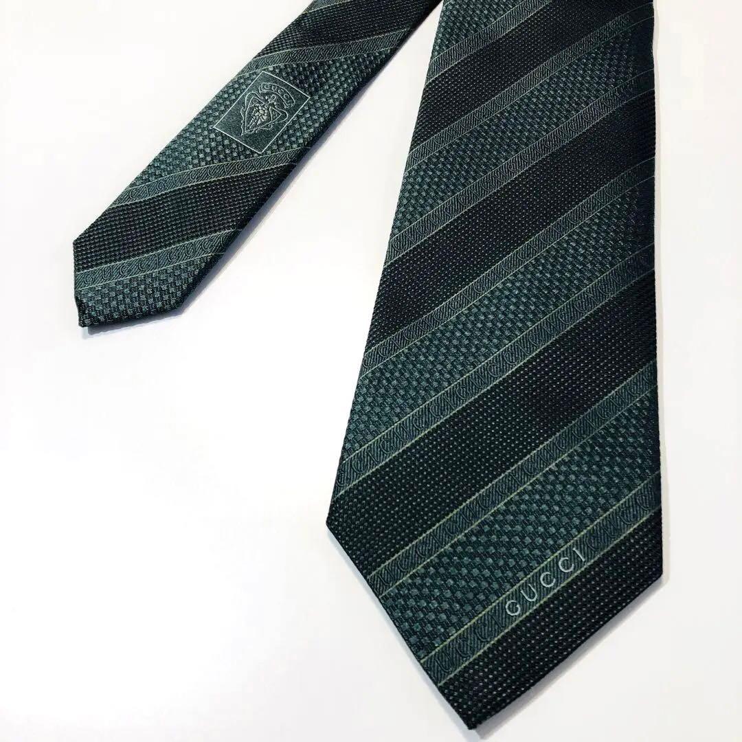 GUCCI ネクタイ ストライプ柄 ダークグリーン