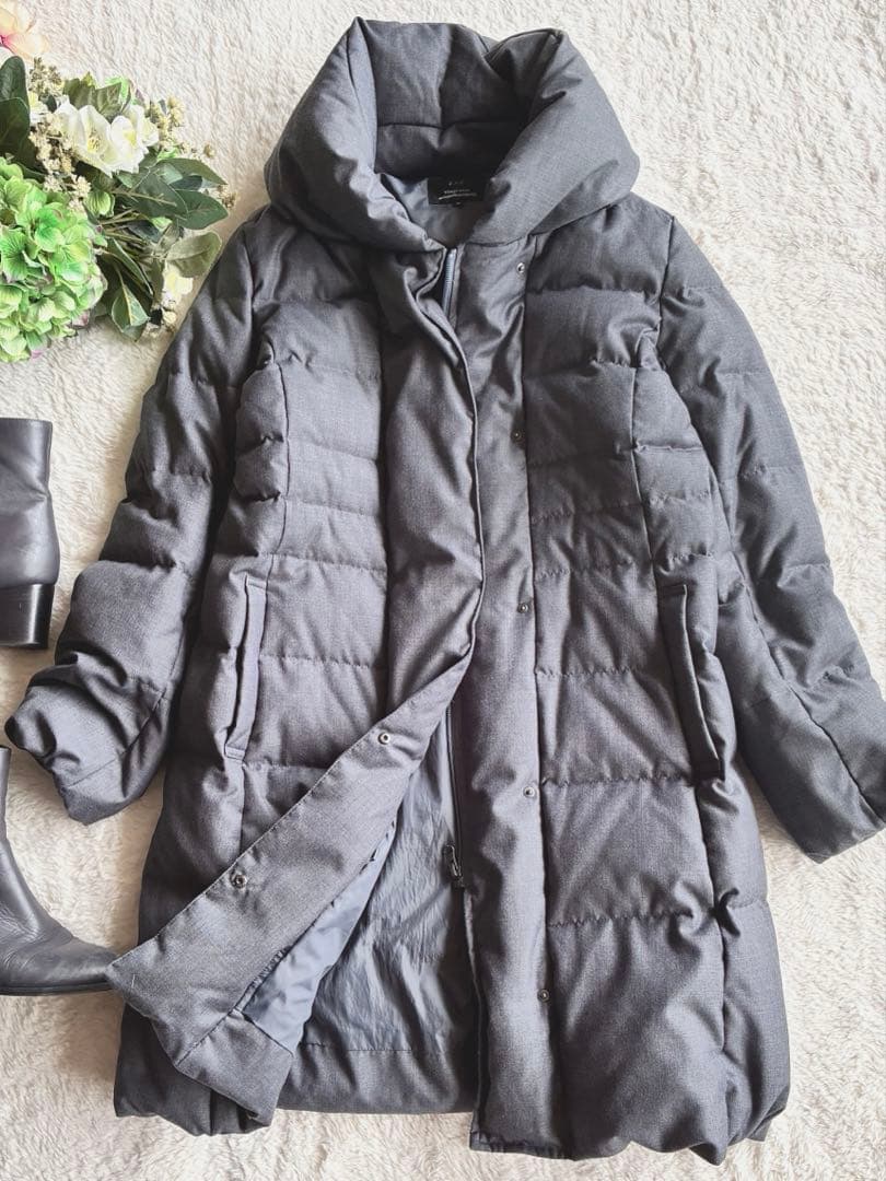 ✨23区✨ロングダウンコートサイズ40 ダウンフード付きチャコールグレー 通勤✨