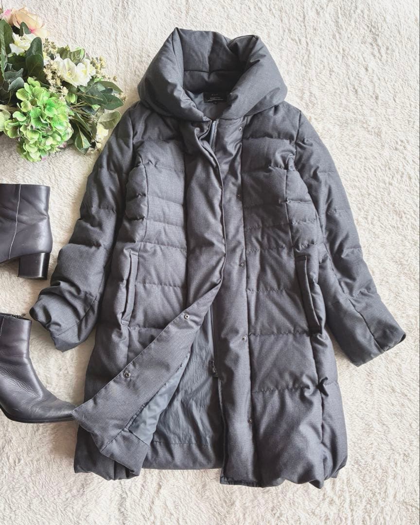 ✨23区✨ロングダウンコートサイズ40 ダウンフード付きチャコールグレー 通勤✨