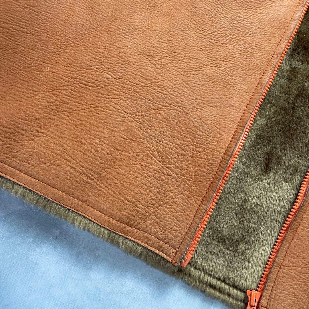 希少XL相当/上野商会 牛革 ムートンジャケット キャメル 本革ライダース