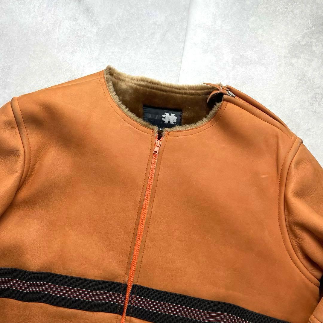 希少XL相当/上野商会 牛革 ムートンジャケット キャメル 本革ライダース