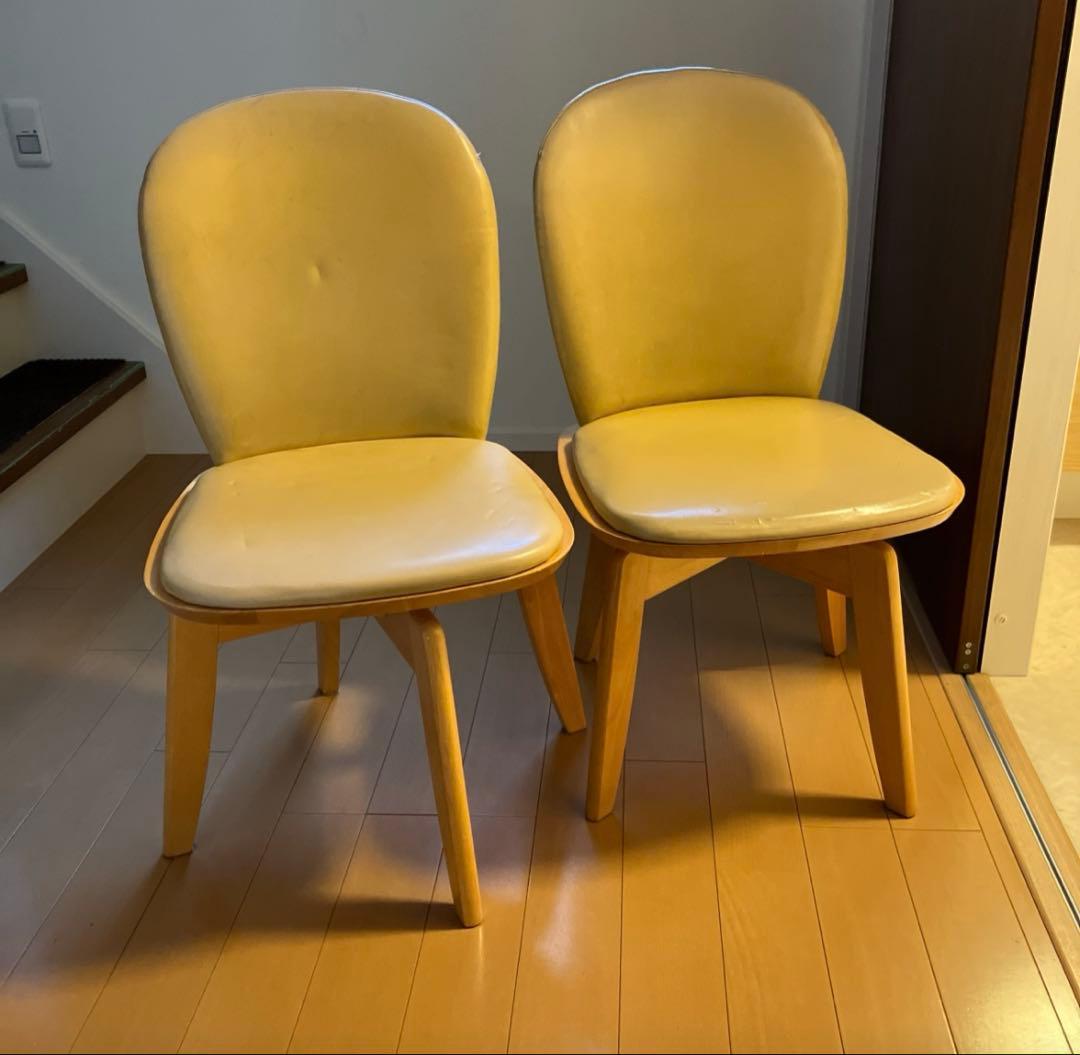 回転椅子　東洋家具　2脚セットTOYO FURNITURE 黄色　アンティーク