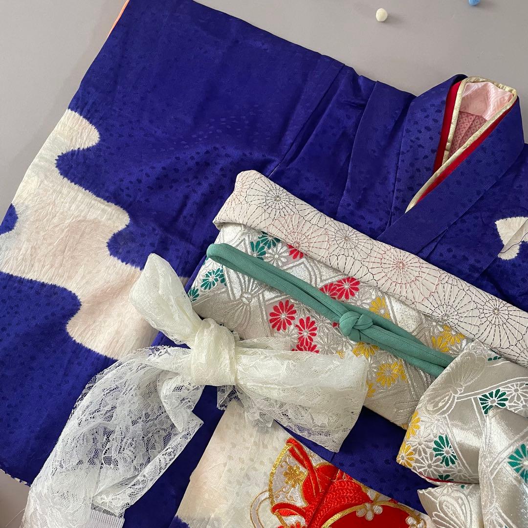 七五三　三歳　難あり　三歳　お着物セット　作り帯コーデ