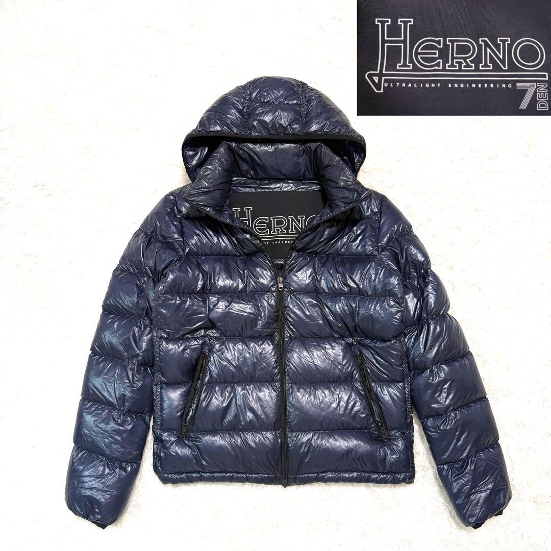超軽量 HERNO ヘルノ 7DENIER ダウンジャケット ネイビー　44