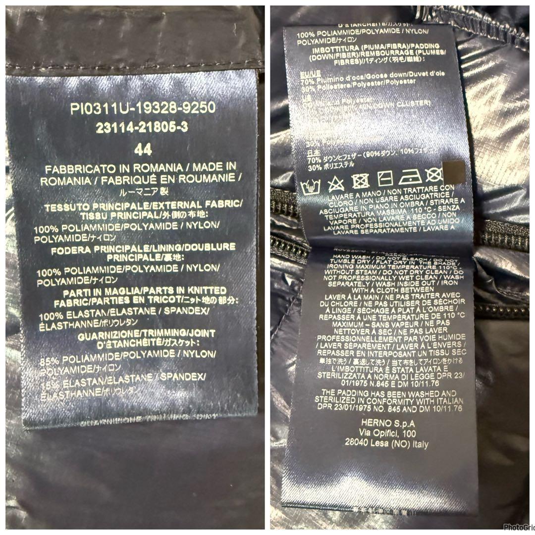 超軽量 HERNO ヘルノ 7DENIER ダウンジャケット ネイビー　44