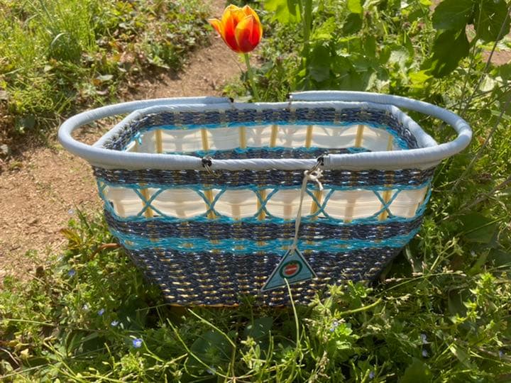 篭バック　 キュート、花色(シバヤマさんの手づくりカゴ)昭和レトロ