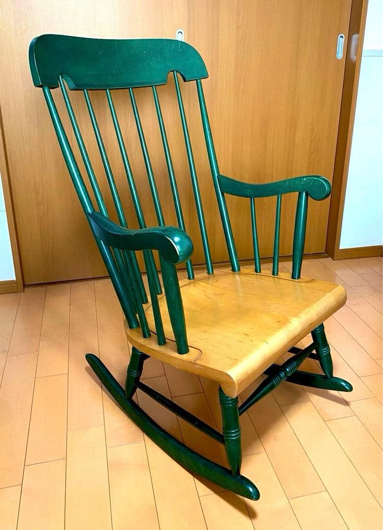 飛騨産業　ロッキングチェア　グリーン　ナチュラル　希少カラー　塗装はがれ傷あり