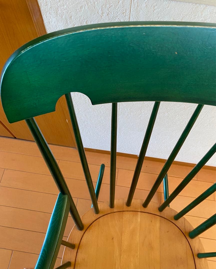 飛騨産業　ロッキングチェア　グリーン　ナチュラル　希少カラー　塗装はがれ傷あり