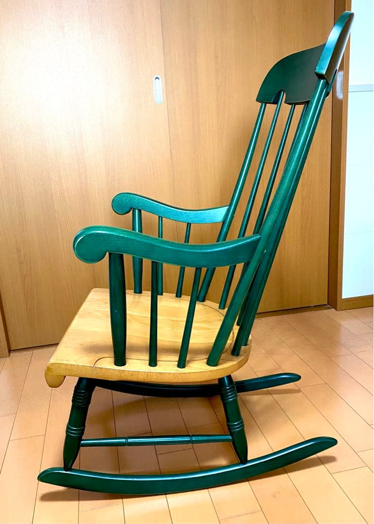 飛騨産業　ロッキングチェア　グリーン　ナチュラル　希少カラー　塗装はがれ傷あり