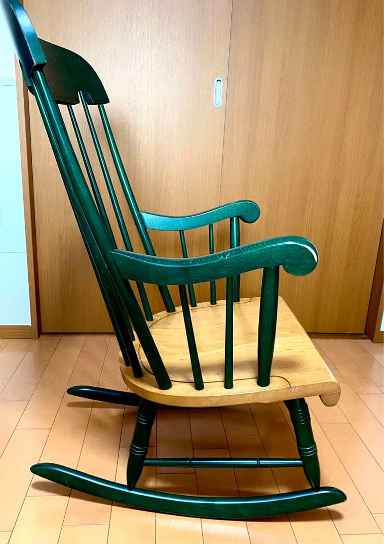飛騨産業　ロッキングチェア　グリーン　ナチュラル　希少カラー　塗装はがれ傷あり