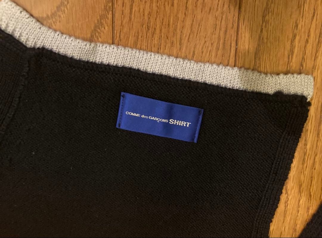 コムデギャルソンシャツ　ニットベスト再構築マフラー　紺×グレー　日本製