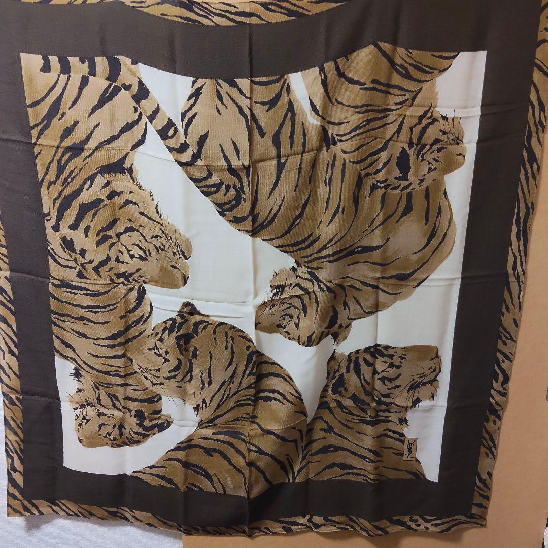OLD イヴサンローラン ストール 大判 レオパード 虎 トラ タイガー ウール