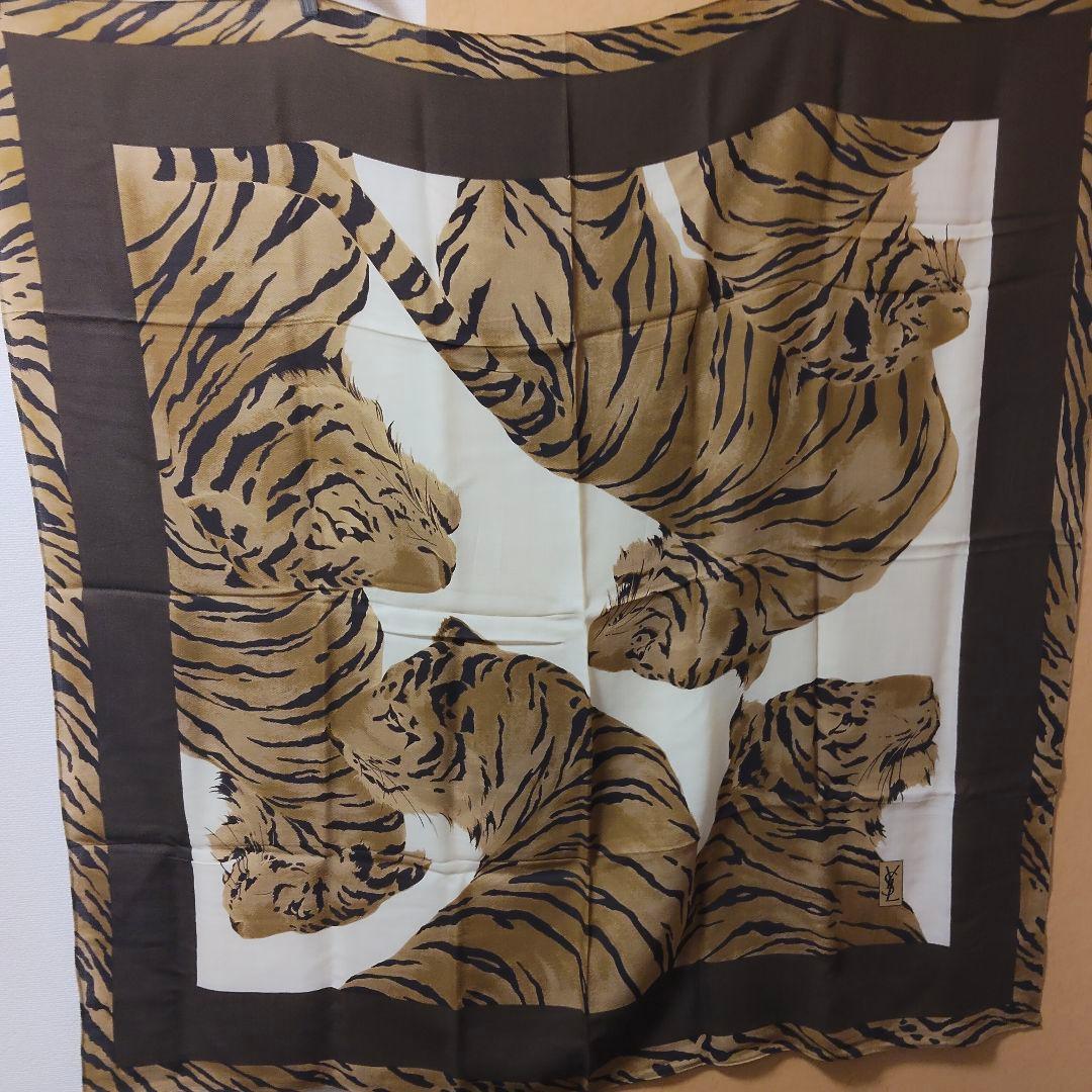 OLD イヴサンローラン ストール 大判 レオパード 虎 トラ タイガー ウール