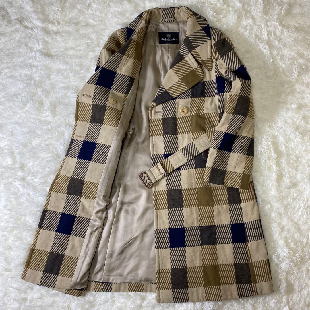 Aquascutum アクアスキュータム ウール トレンチコート チェック 7F