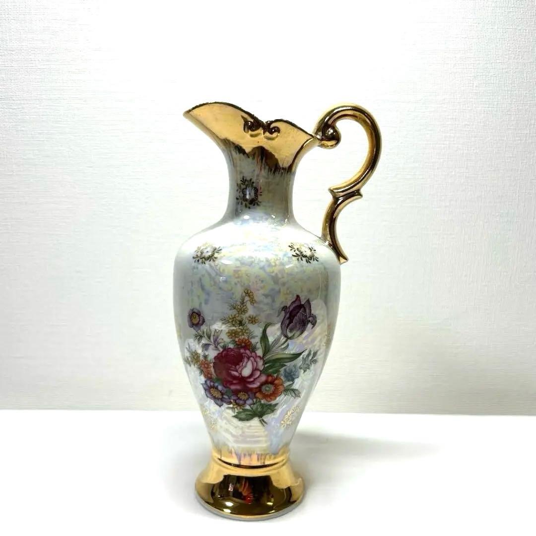 花柄 陶器 ピッチャー 水差し 花瓶