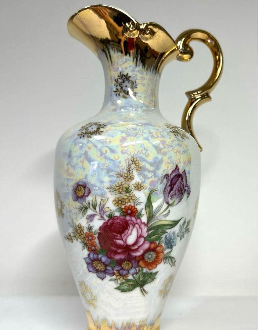 花柄 陶器 ピッチャー 水差し 花瓶