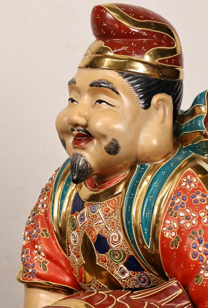 九谷焼　峰光 銘　色絵金彩　恵比寿像　七福神　置物　高さ約62cm　BK125