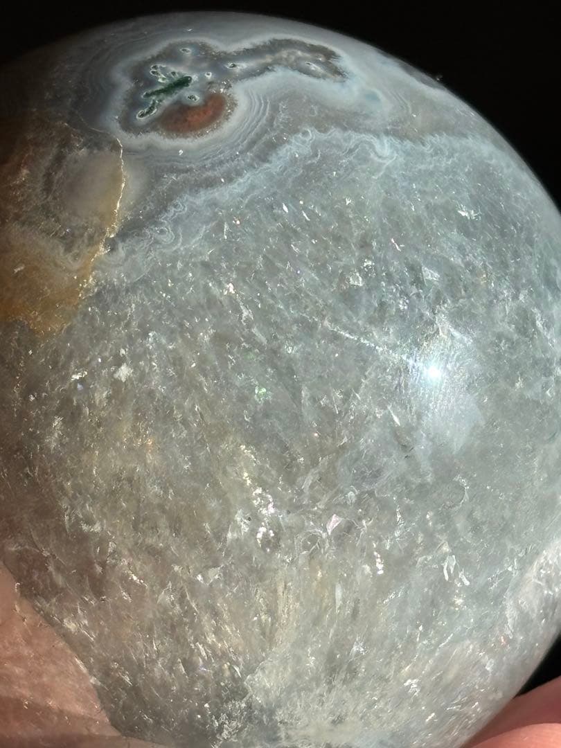 ブラジル産　プラシオライト　瑪瑙共生　グリーンアメジスト　スフィア5.41cm