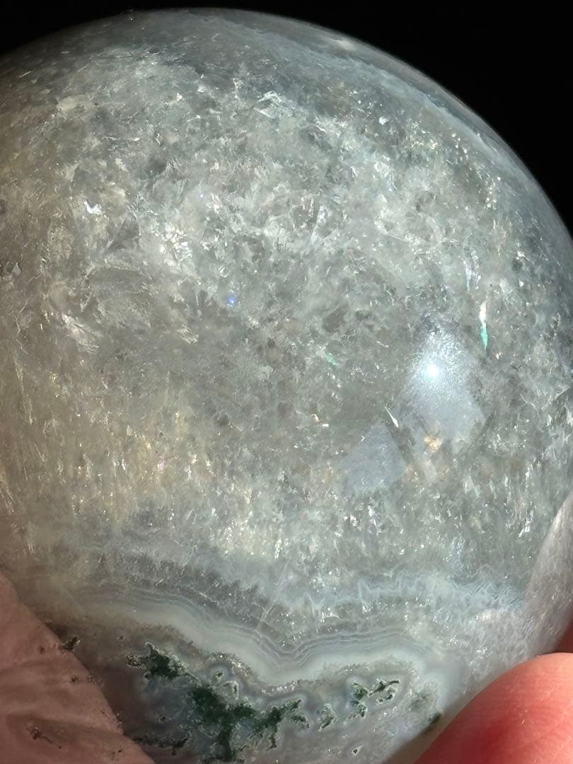 ブラジル産　プラシオライト　瑪瑙共生　グリーンアメジスト　スフィア5.41cm