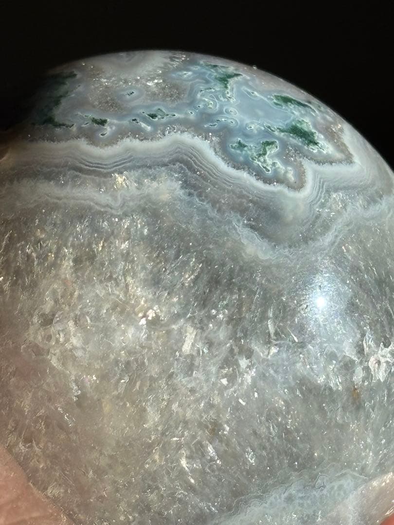 ブラジル産　プラシオライト　瑪瑙共生　グリーンアメジスト　スフィア5.41cm