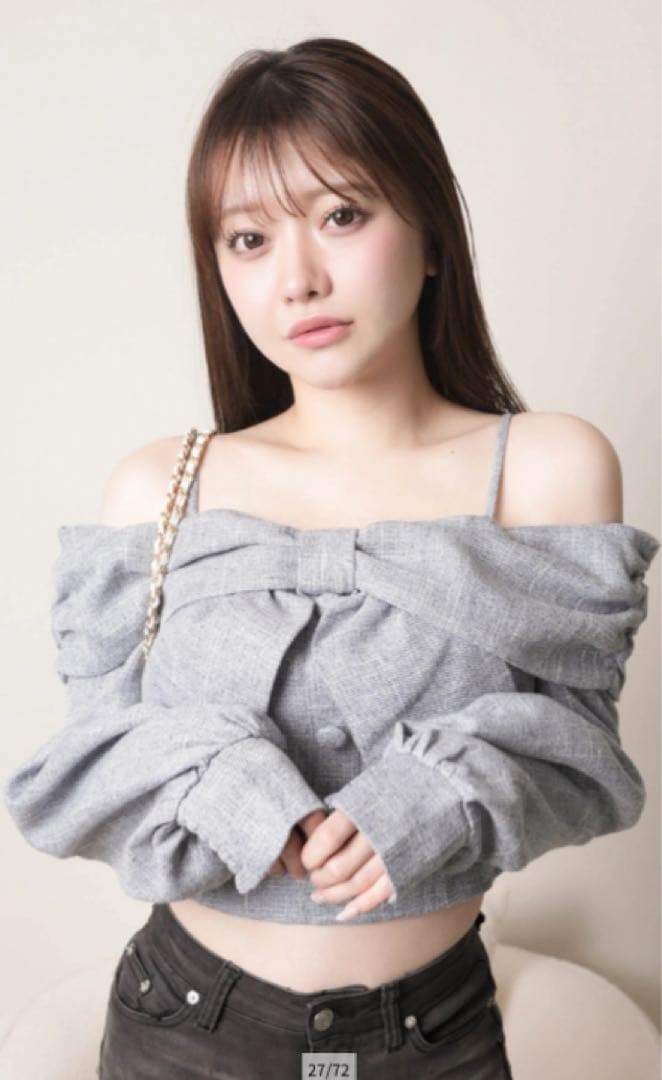 リップサービス リボンオフショルロングスリーブトップス ブルー