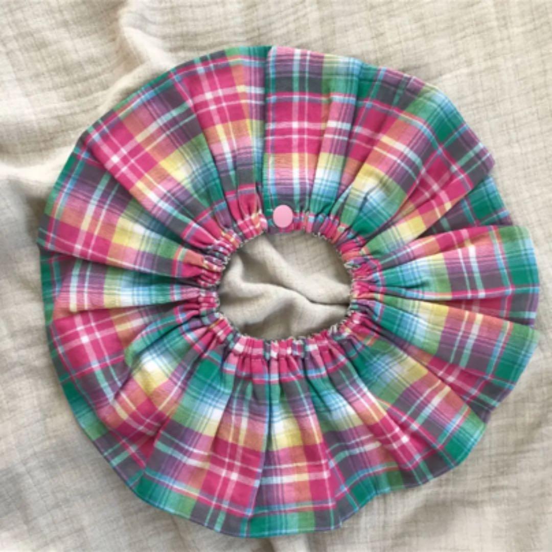 ★ピンクチェック×地図★ ハンドメイド リバーシブル スタイ オシャレ