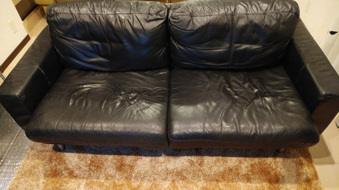 無印良品 ソファー　ブラック レザー 本革 2人掛け 3人掛け 黒 ソファ