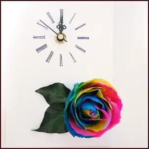 【高級プリザーブドフラワー】レインボーローズ 花時計　フォトフレームLサイズ