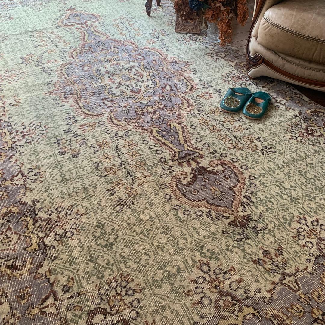 超超大判 3m 300×162 メダリオン　モスグリーン　トルコヴィンテージラグ