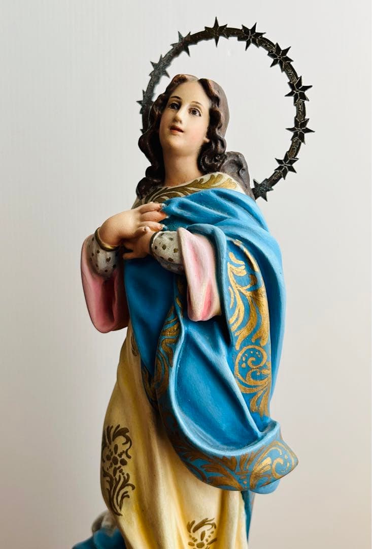 【超超希少36cm】✞無原罪の御宿り 胸に手を当てる聖母マリア像　天使　宗教彫刻