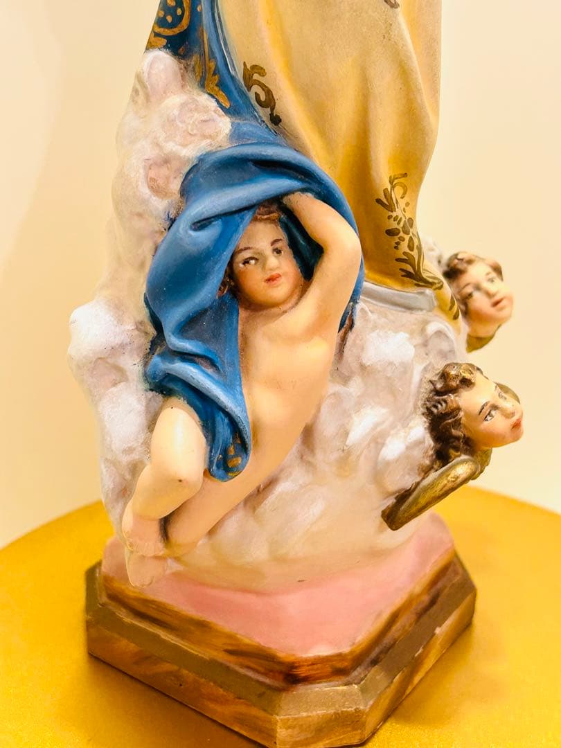 【超超希少36cm】✞無原罪の御宿り 胸に手を当てる聖母マリア像　天使　宗教彫刻